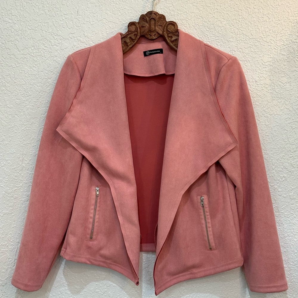 Chic Pink Women's Blazer with Zipper Pockets